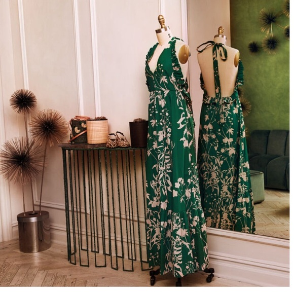 Borgo de Nor Women’s Floral Maxi Ruffle Crossback Dress. Green size 6. - Picture 4 of 13